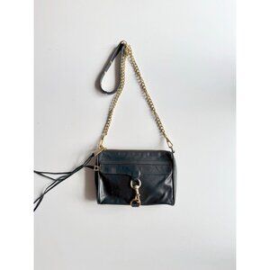 REBECCA MINKOFF Mini MAC Black Leather Gold Chain Crossbody Purse Bag